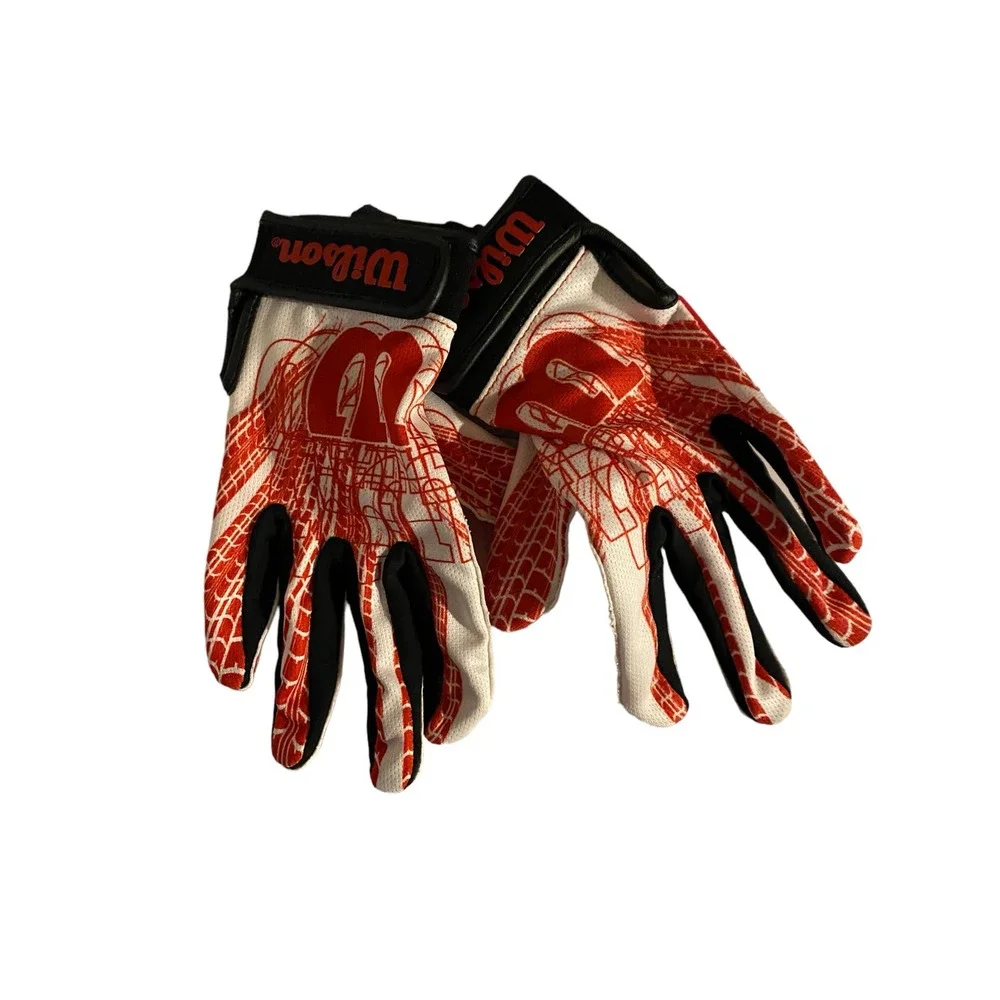 NWT Wilson Super Grip Football Receiver Gloves LARGE Youth Boys Red White Sports